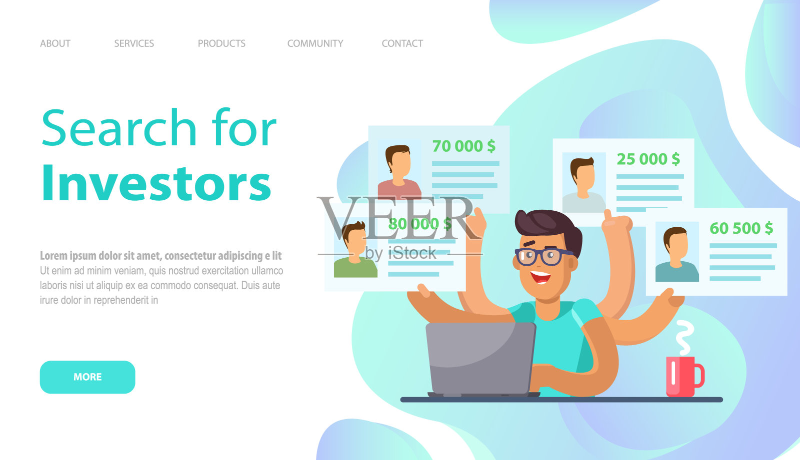 多任务员工寻找项目或初创公司的赞助商。选择商业投资者的人插画图片素材