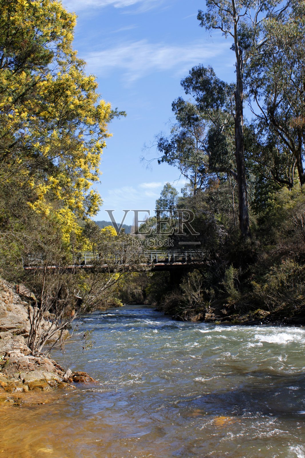 横跨河流的人行桥照片摄影图片