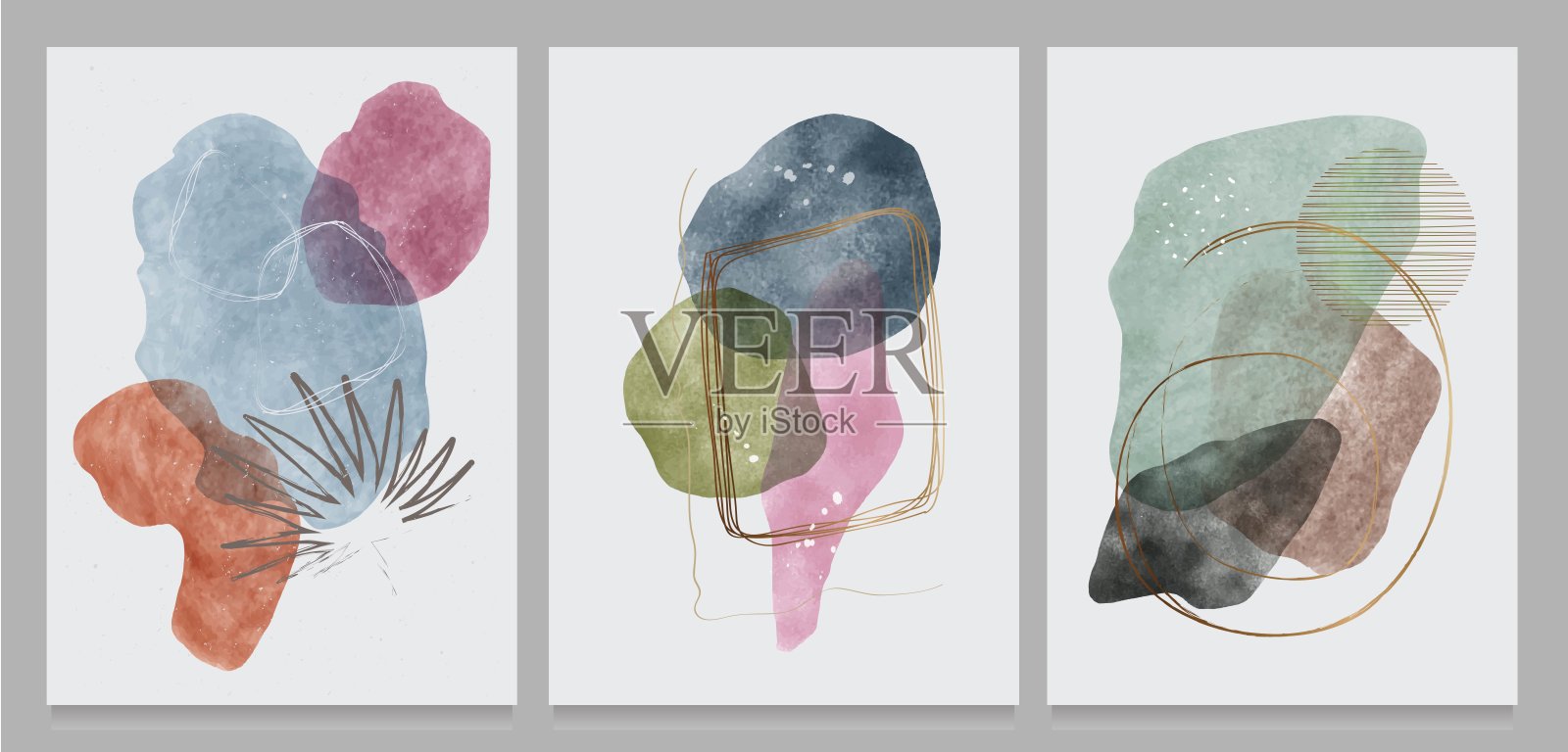 抽象当代现代新潮。一套创意极简主义手绘插图，用于社交媒体，墙壁装饰，明信片或小册子封面设计插画图片素材