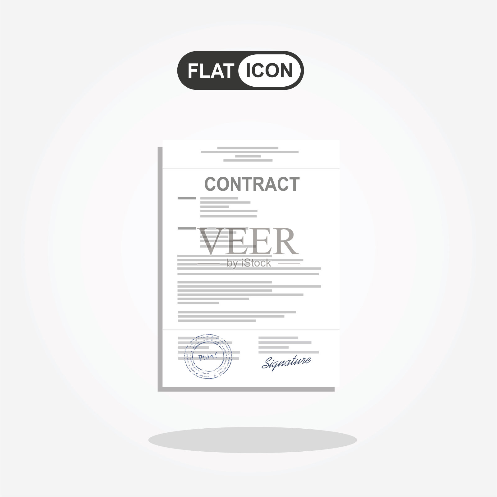 合同、纸质文件加盖公章、文字、签名。清单，批准的任务，项目，或办公室文件执行。矢量平面样式插图。插画图片素材