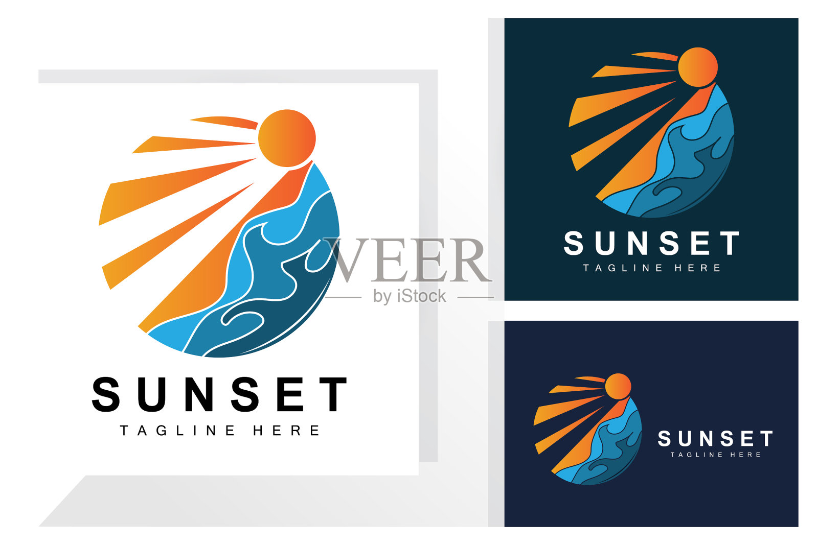 日落海滩标志设计海景红色天插画图片素材