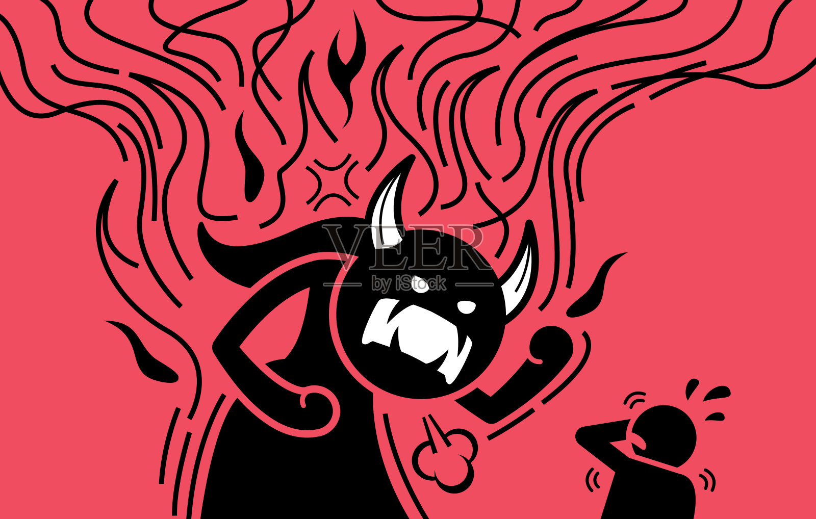 愤怒的女人变成了怪物，正在责骂别人插画图片素材