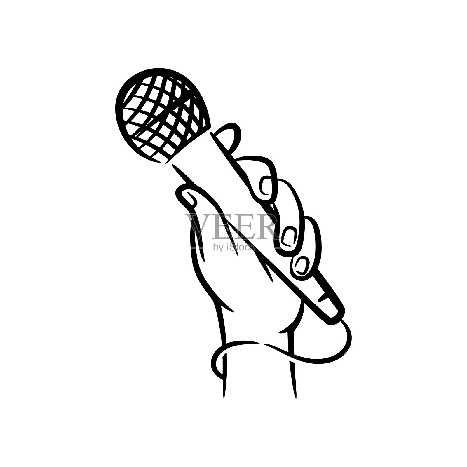 手持麦克风手绘线条艺术插图插画图片素材