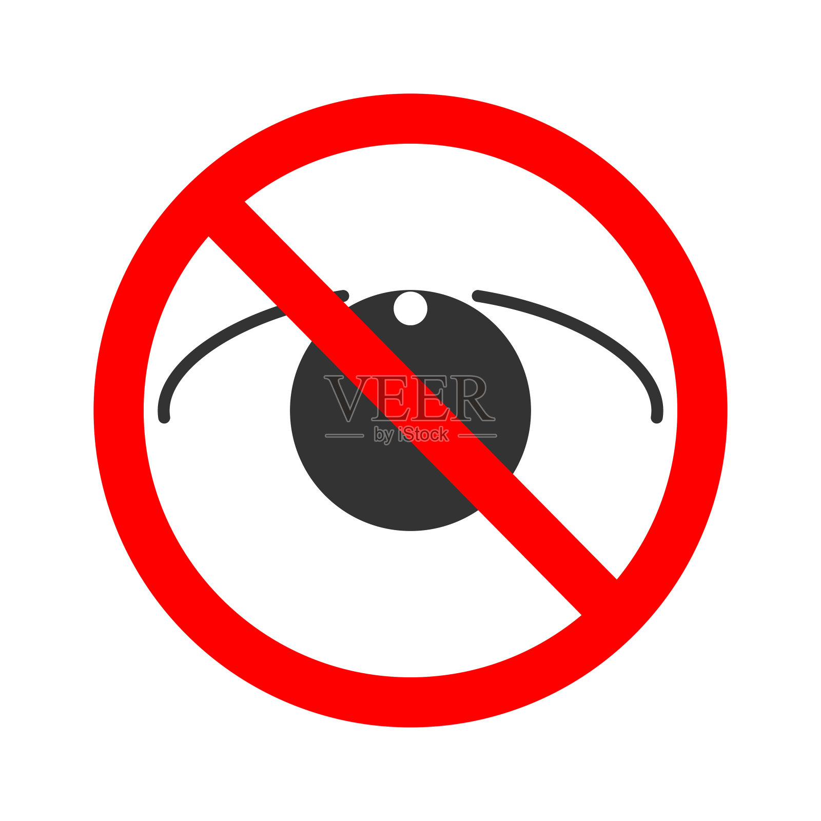 敏感内容图标。红眼警告禁止标志孤立在白色背景上。限制性审查象形文字，用来隐藏含有暴力或场景的图像或视频插画图片素材