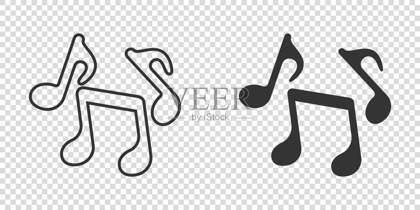 音符图标在平坦的风格。宋矢量插图在白色孤立的背景。音乐人签约的经营理念。插画图片素材