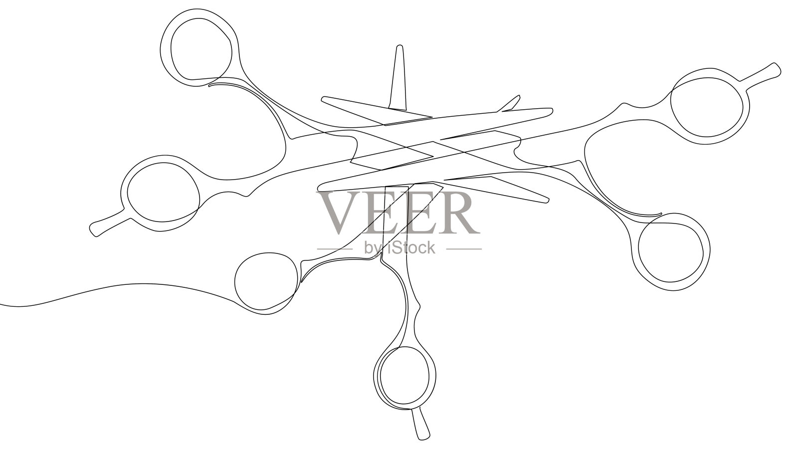 一条连续的剪刀线。细线插图矢量美发师工作工具，标志概念。轮廓画创意。插画图片素材