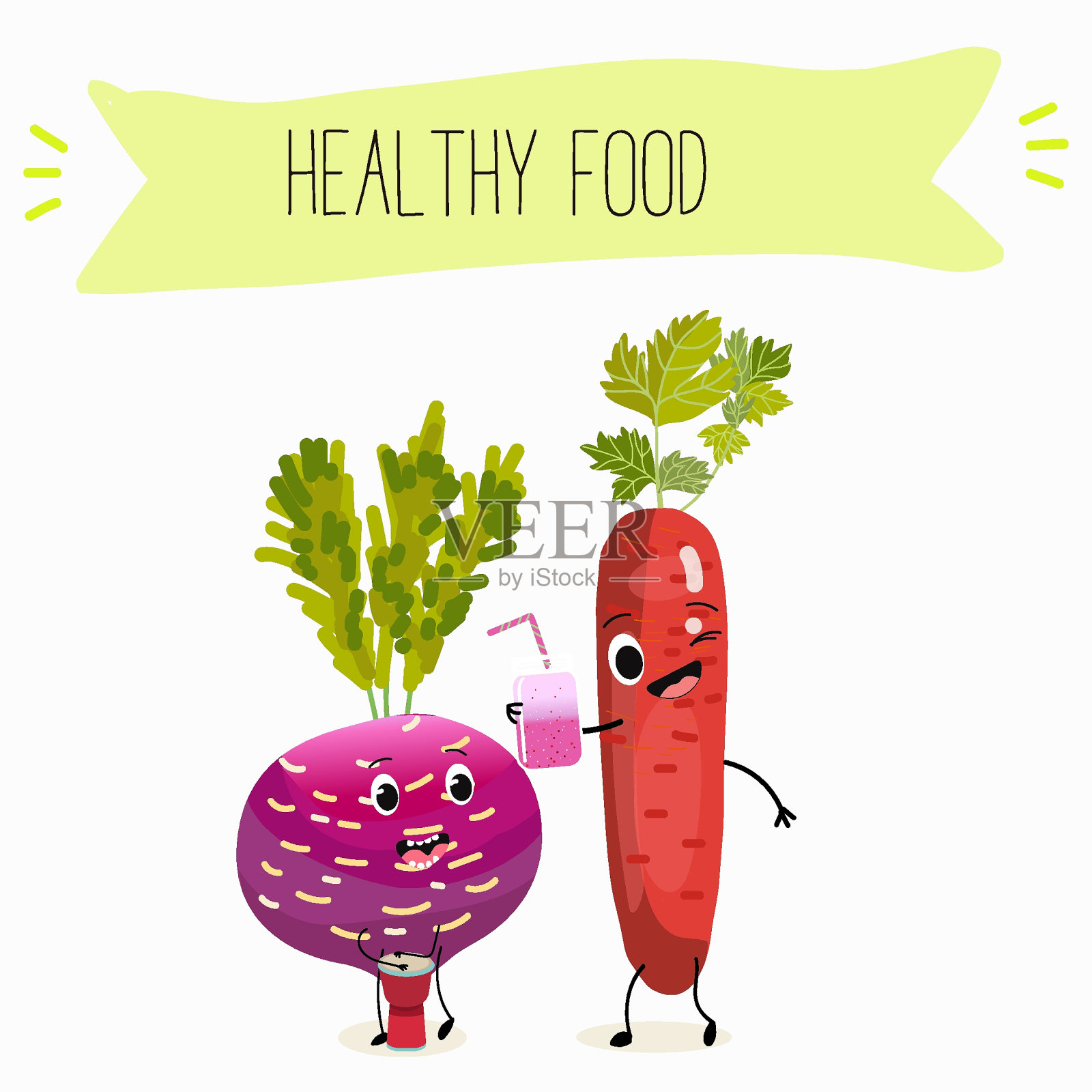 插图与有趣的蔬菜字符黑色瑞典，丹麦瑞典，红色冬萝卜。有趣又健康的食物。维他命，沙拉，萌脸食品，配料。插画图片素材