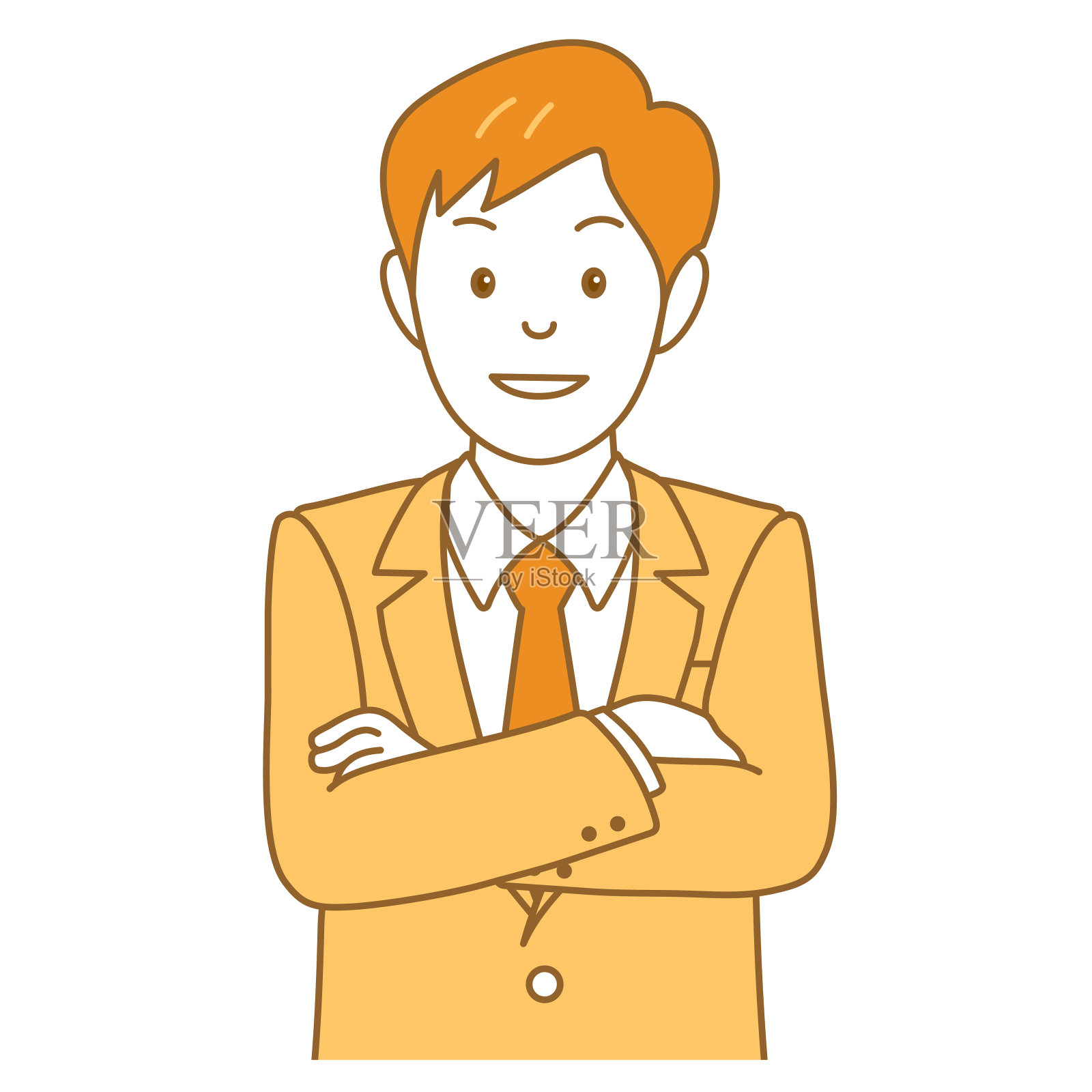 商人微笑和折叠他的手臂，矢量插图插画图片素材