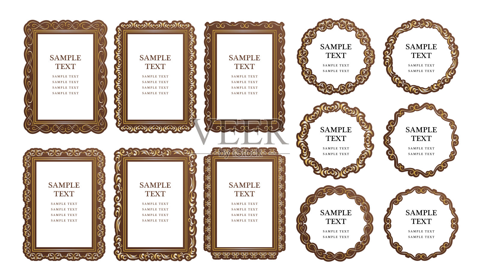 传统的装饰复古框架和装饰品设置矢量设计。插画图片素材