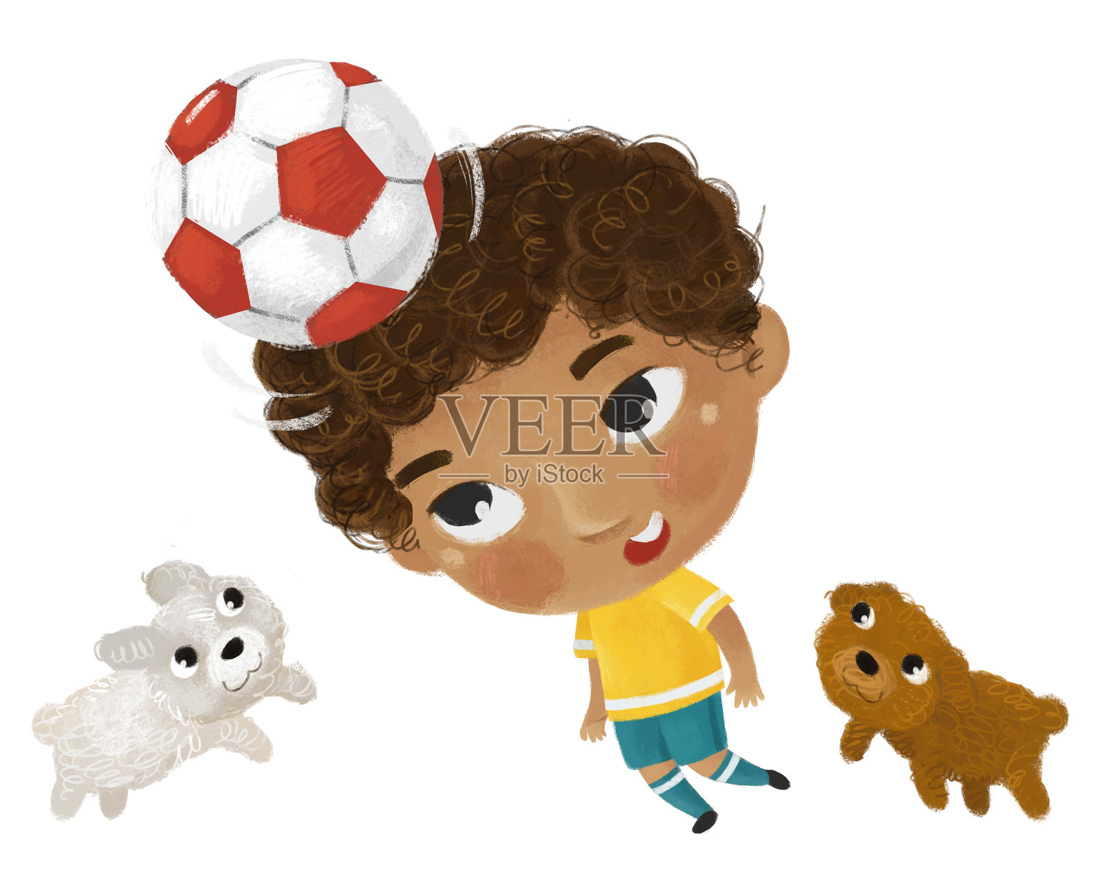 卡通场景与孩子玩跑步运动足球足球足球-插图为儿童插画图片素材