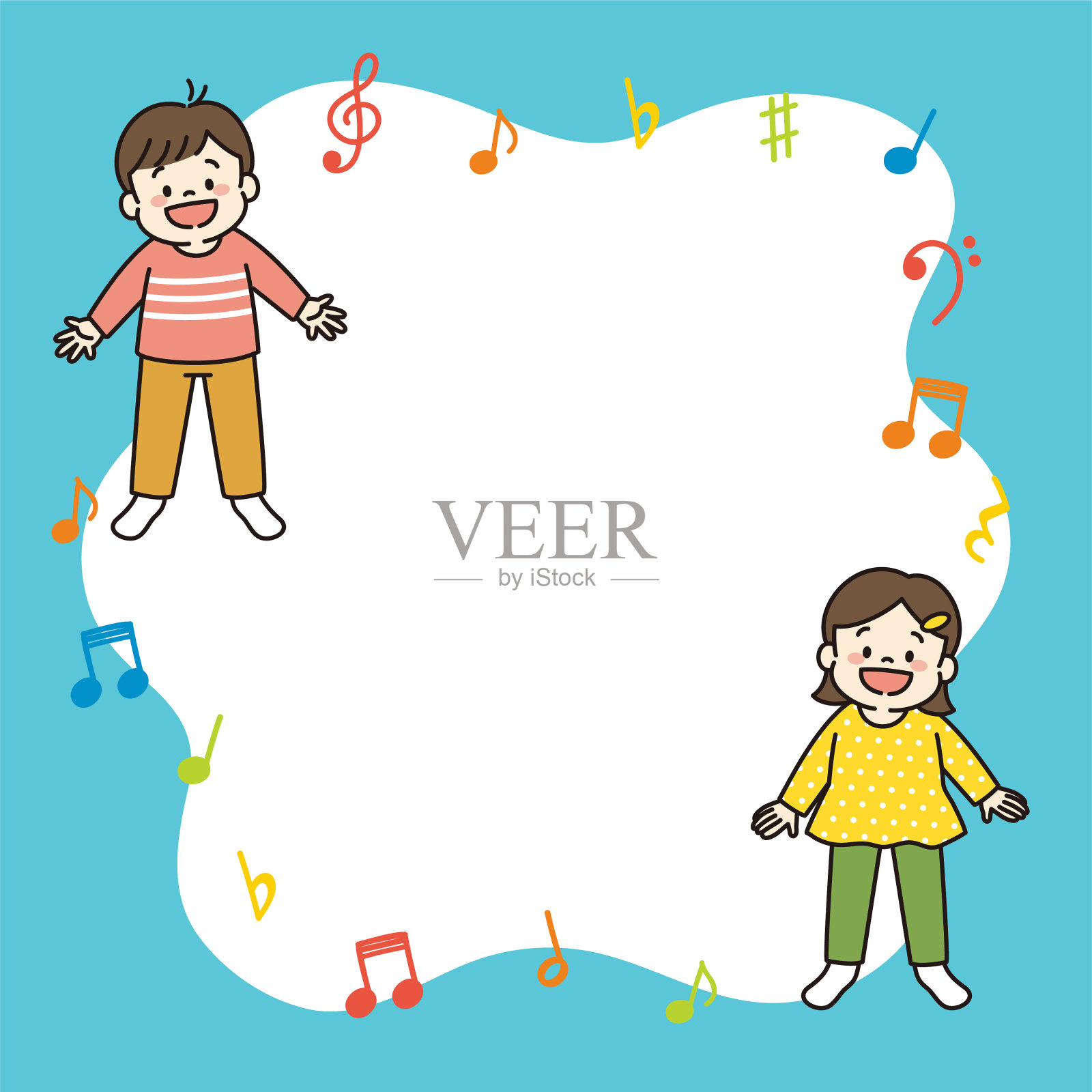 孩子们唱歌的方形网页横幅插图插画图片素材