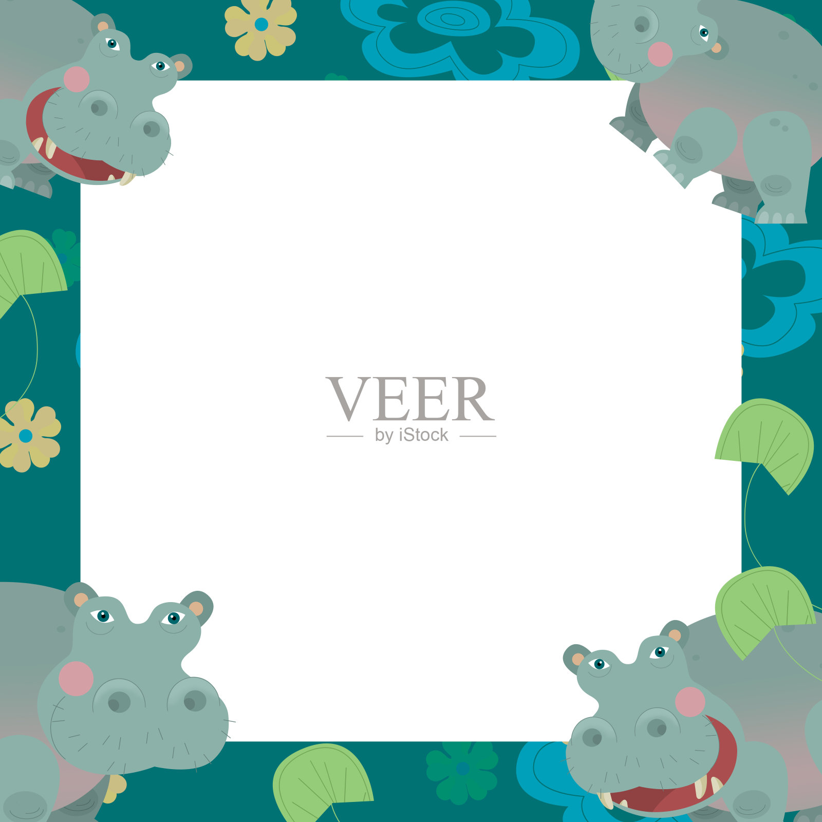 卡通自然场景与野生动物主题框架边界与空间文字插图为儿童插画图片素材