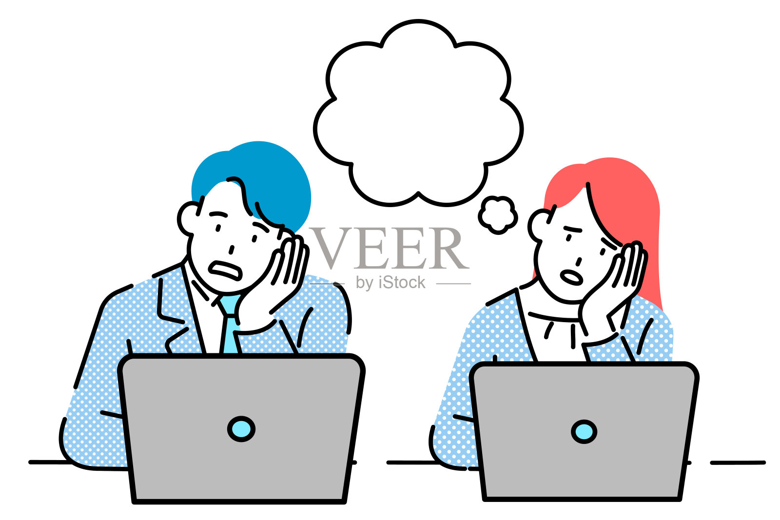 一个坐在笔记本电脑前的上班族。插画图片素材