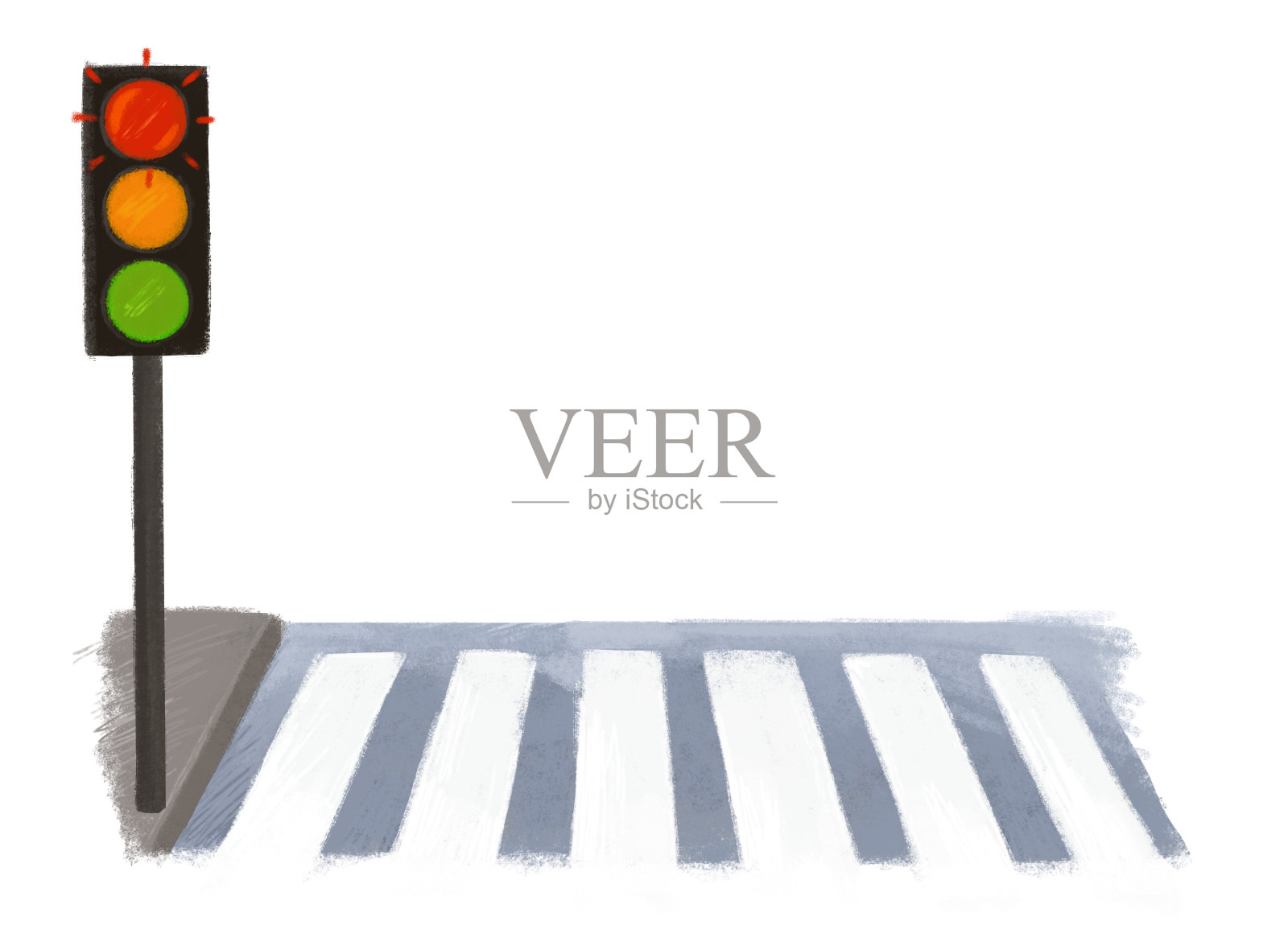 卡通场景与交通灯和人行横道与白色背景插图的儿童插画图片素材