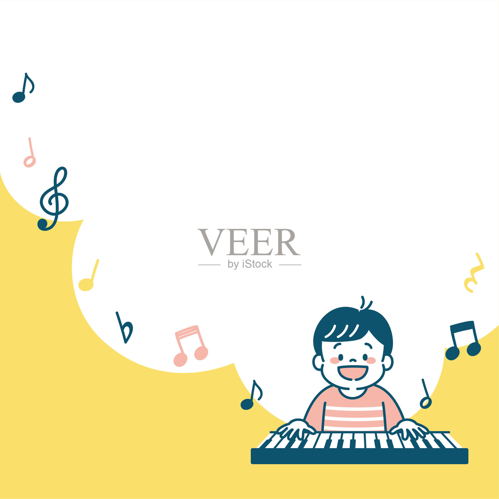 方网横幅插图男孩喜欢弹钢琴插画图片素材