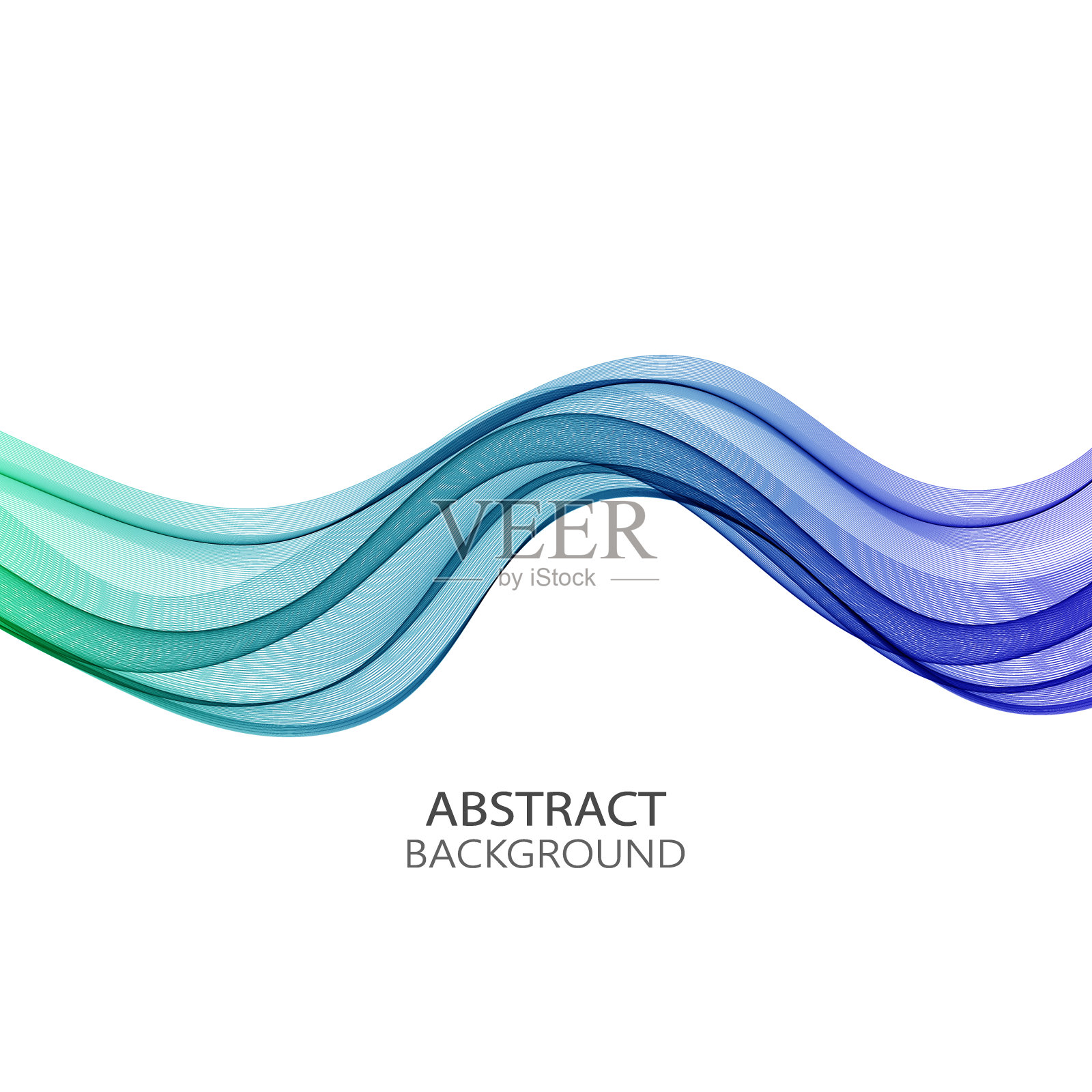 白色背景上的蓝绿色水平透明波浪线插画图片素材