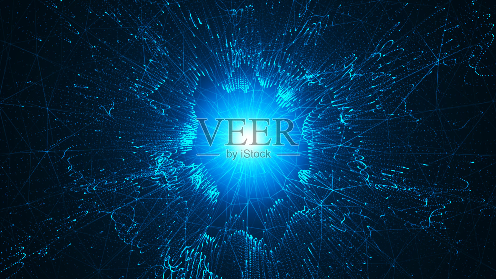 未来的点波。网络大数据流。区块链数据字段。网络线路连接流。大数据技术。人工智能技术概念，数字通信。三维渲染照片摄影图片