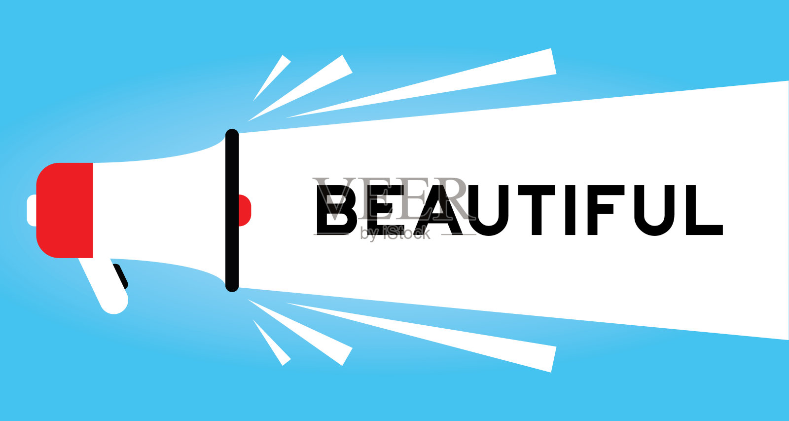 彩色扩音器图标与字美丽的白色横幅上的蓝色背景插画图片素材