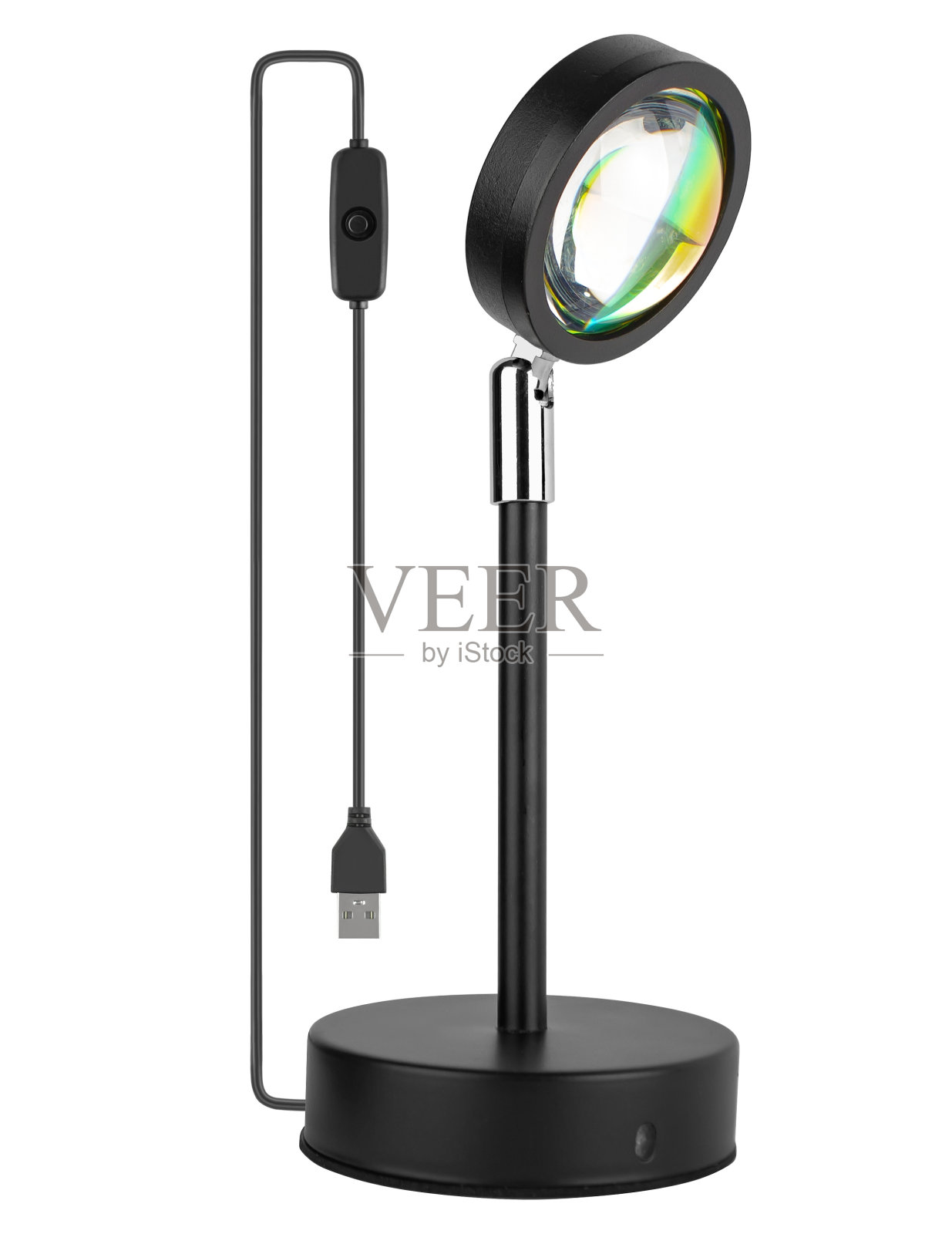 带透镜的LED聚光灯，白色背景绝缘照片摄影图片