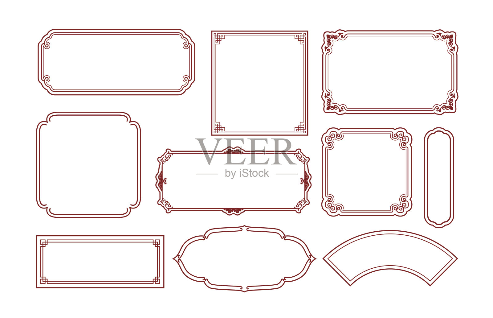 传统的装饰复古框架和装饰品设置矢量设计。插画图片素材