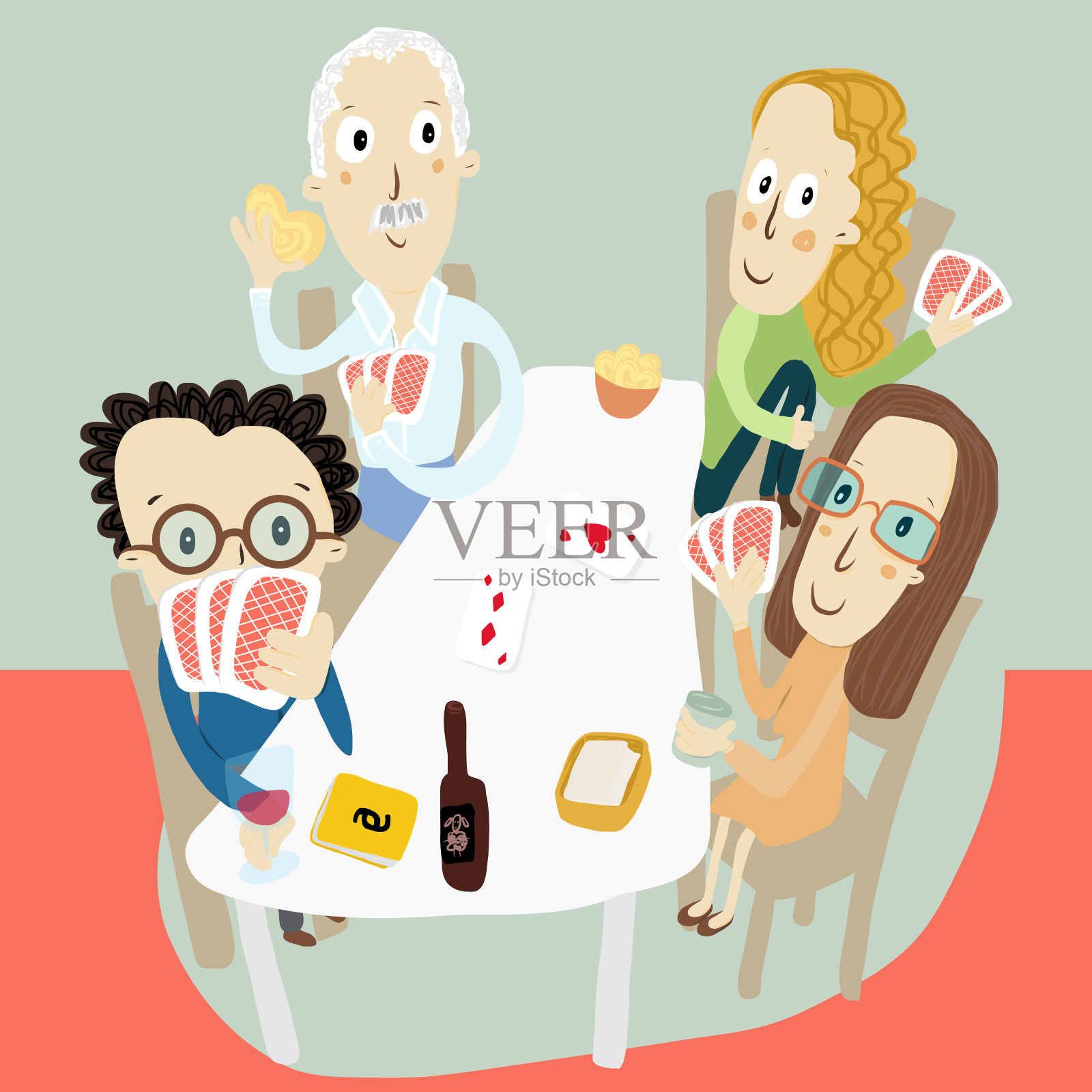 朋友们在家里打牌插画图片素材