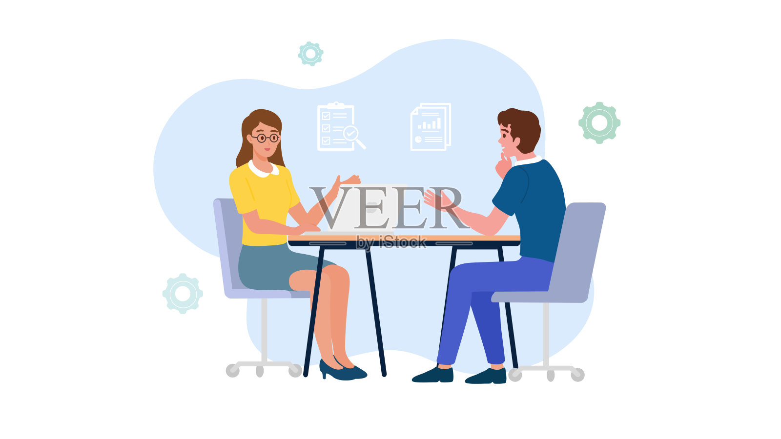 业务人员。概念人物作为一个团队在办公室工作。与团队进行业务会议和头脑风暴，制定目标计划和目标，以实现财务战略。平面矢量插图。插画图片素材