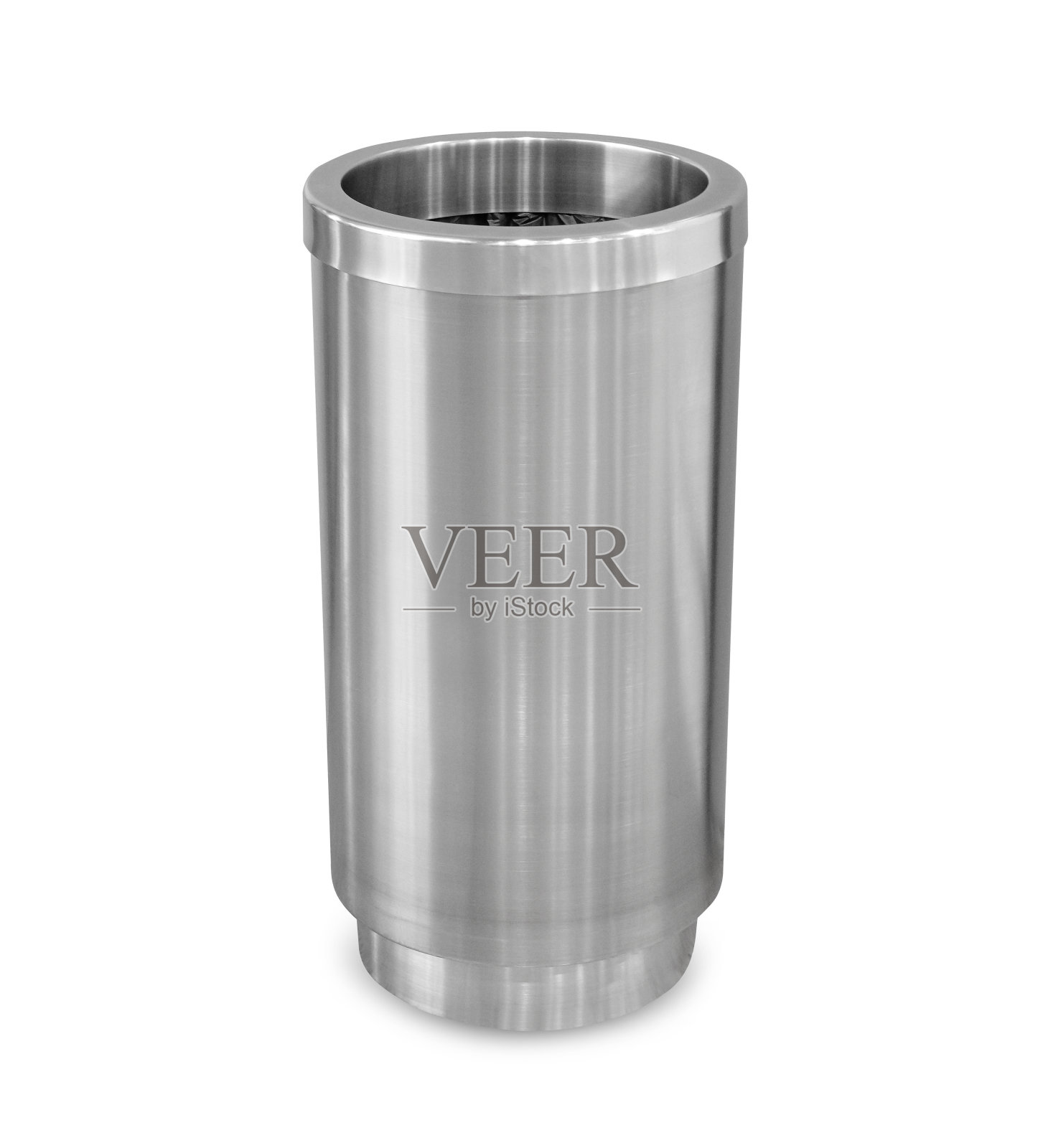 圆形垃圾桶的特写由抛光不锈钢制成。公共金属垃圾垃圾可以隔离在白色背景与剪切路径。照片摄影图片