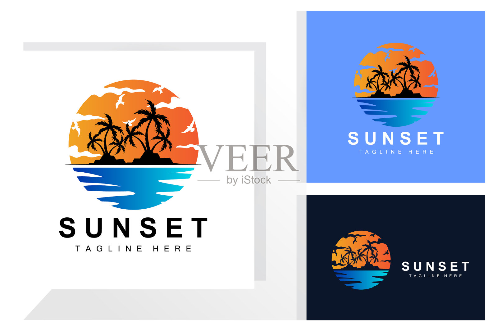 日落海滩标志设计海景红色天插画图片素材