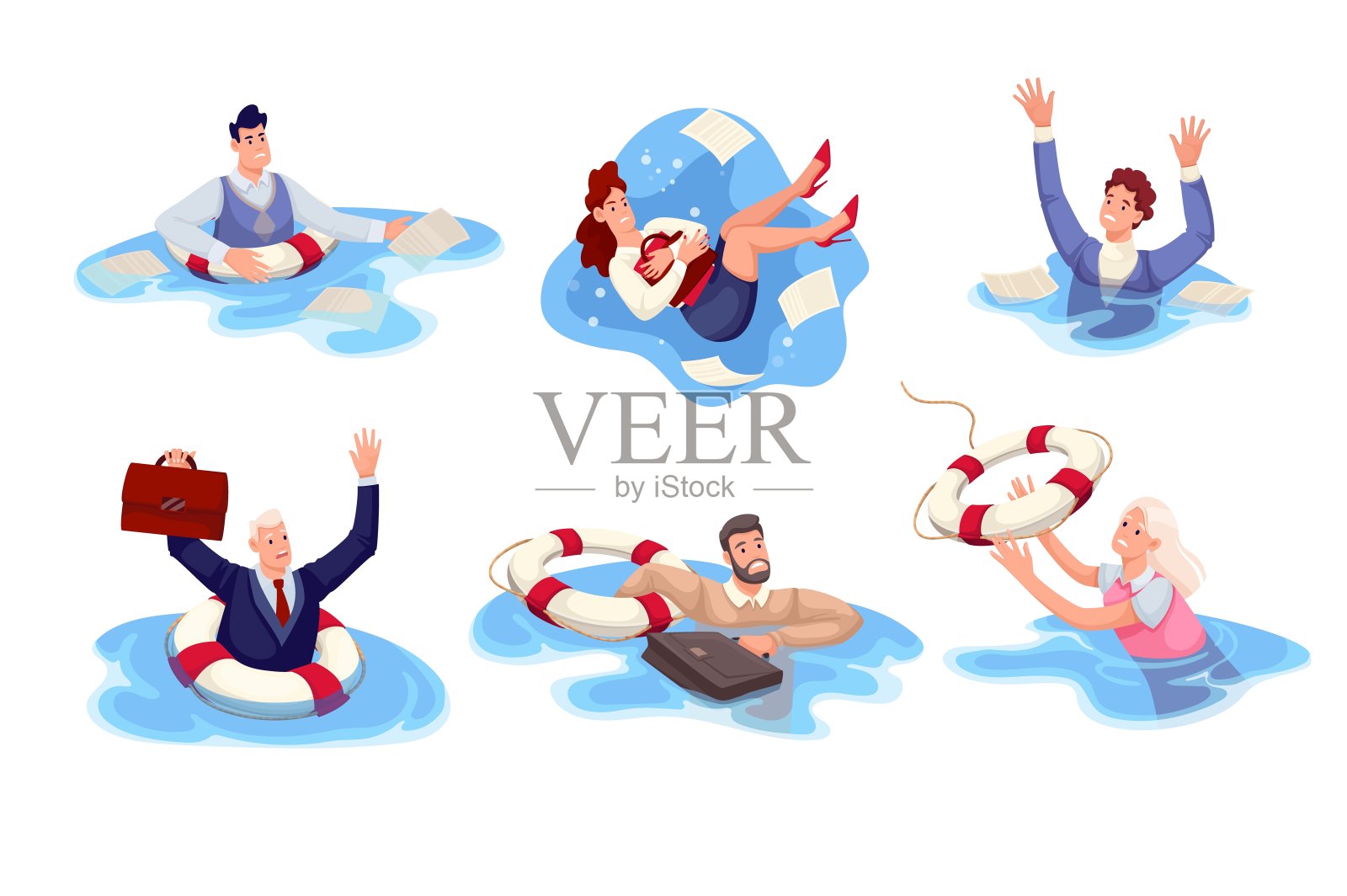 商人淹死在水里插画图片素材