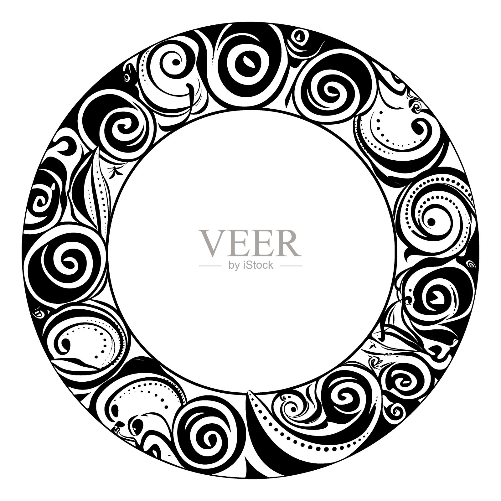 黑白花框婚礼请柬，保存日期或贺卡。插画图片素材