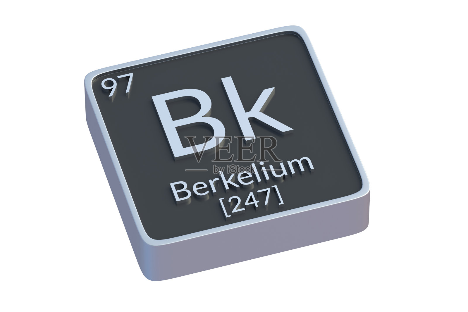 在白色背景上分离出元素周期表中的化学元素Berkelium Bk。化学元素的金属符号。三维渲染照片摄影图片