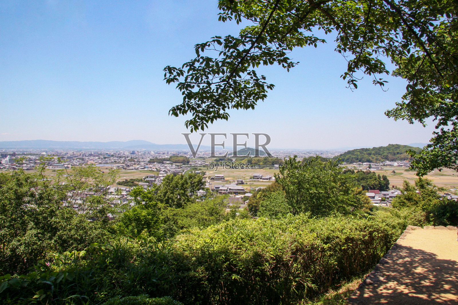 从奈良县飞鸟山的天野山看到的迷你山和天野山照片摄影图片