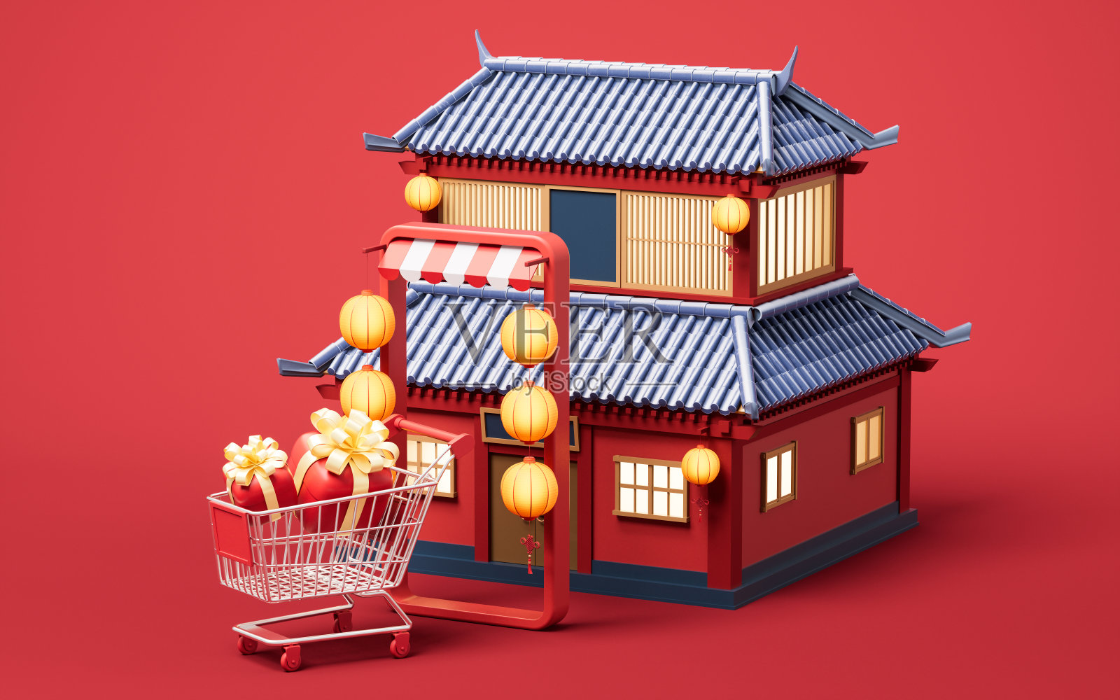 中国风复古古代建筑3D渲染照片摄影图片