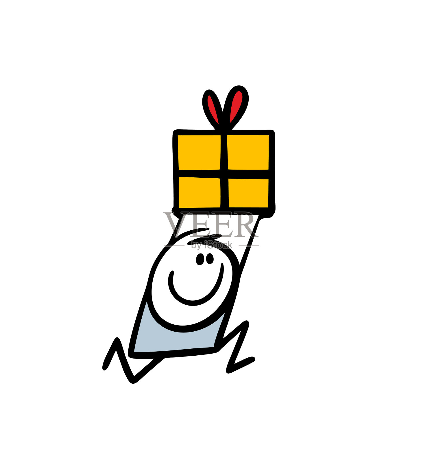 涂鸦手举着大礼盒跑着。矢量插图快速交付公司。插画图片素材