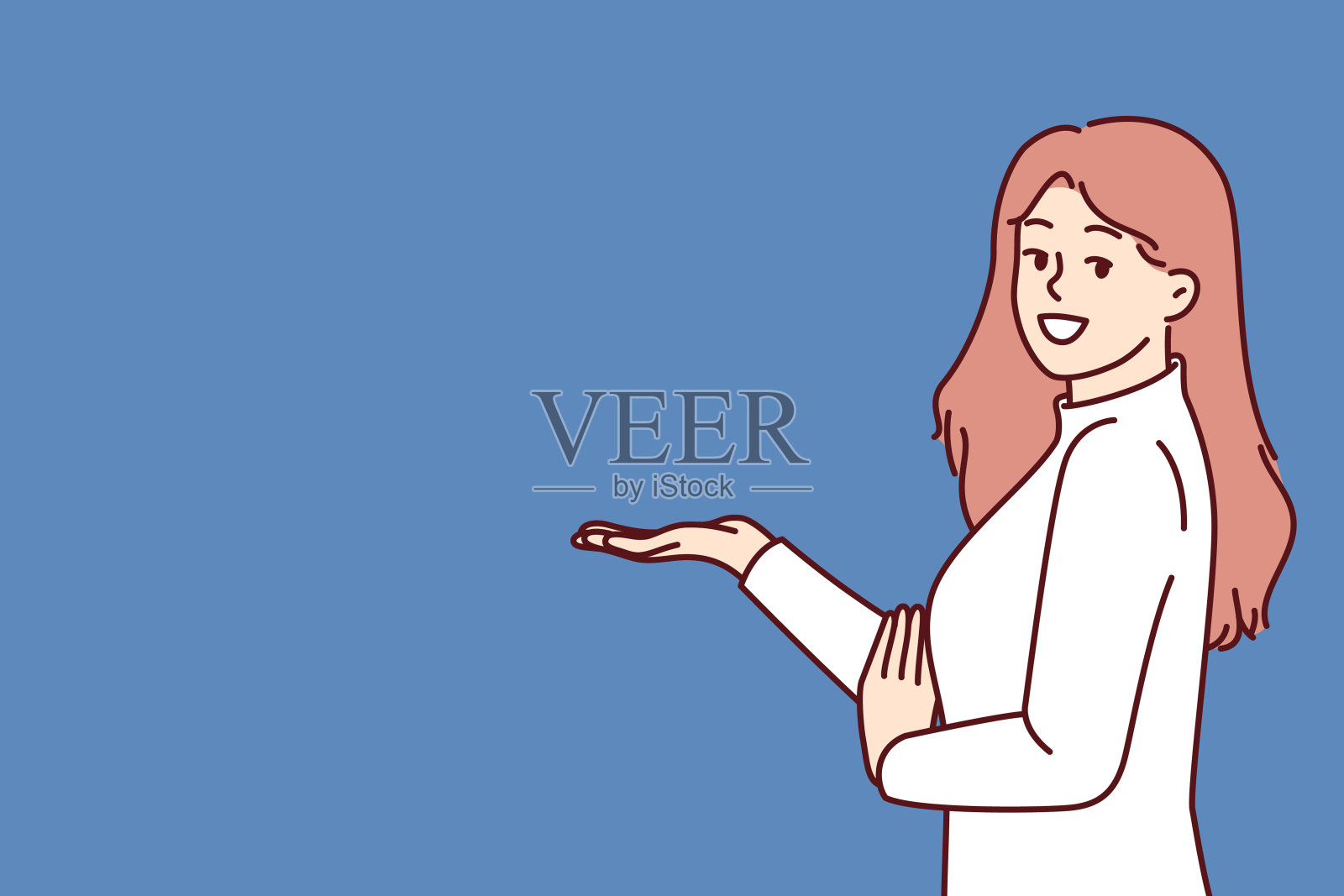 女促销员举起手掌，向顾客展示新产品或折扣卡插画图片素材