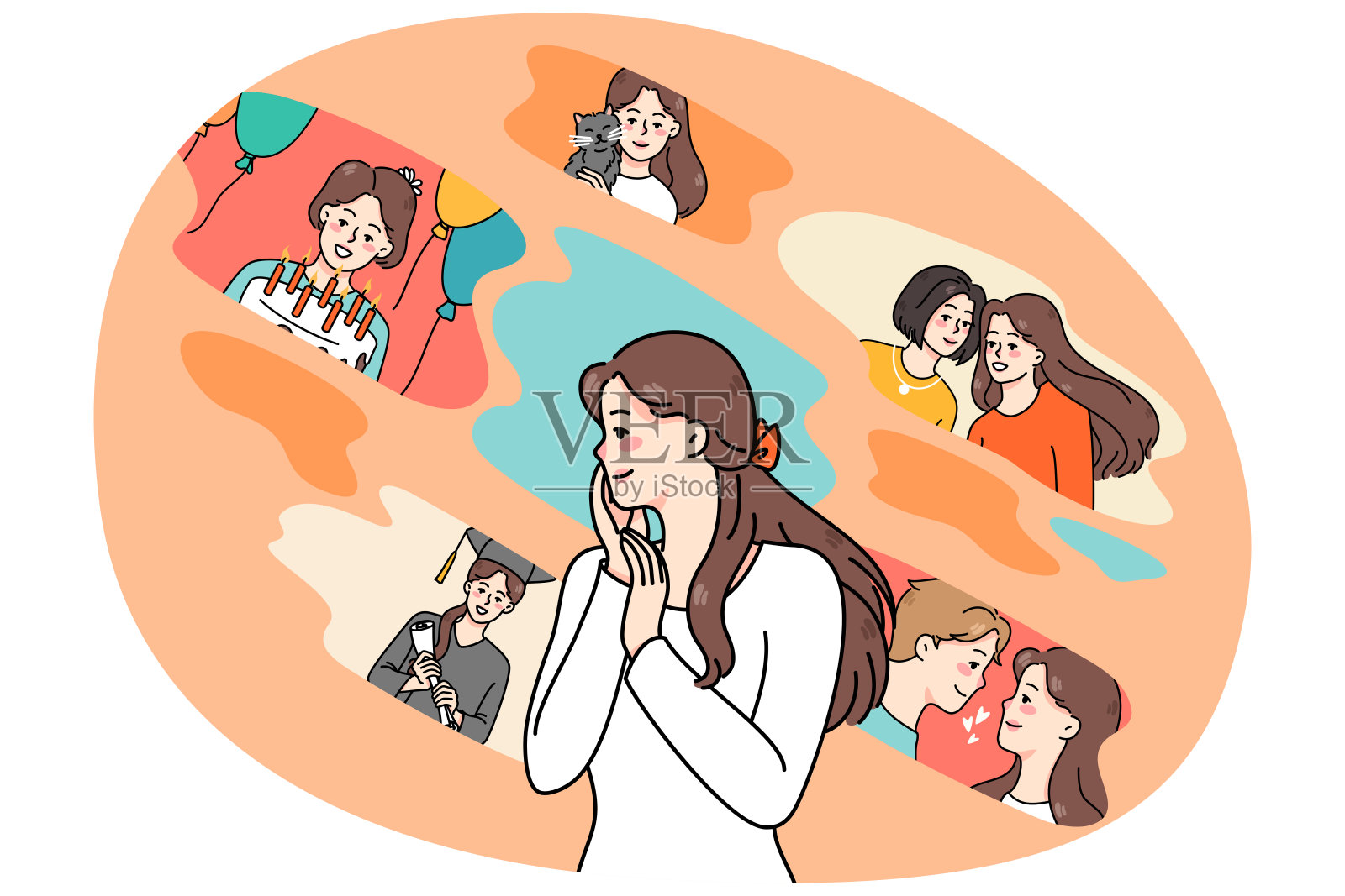 女人怀念生活中的场景插画图片素材