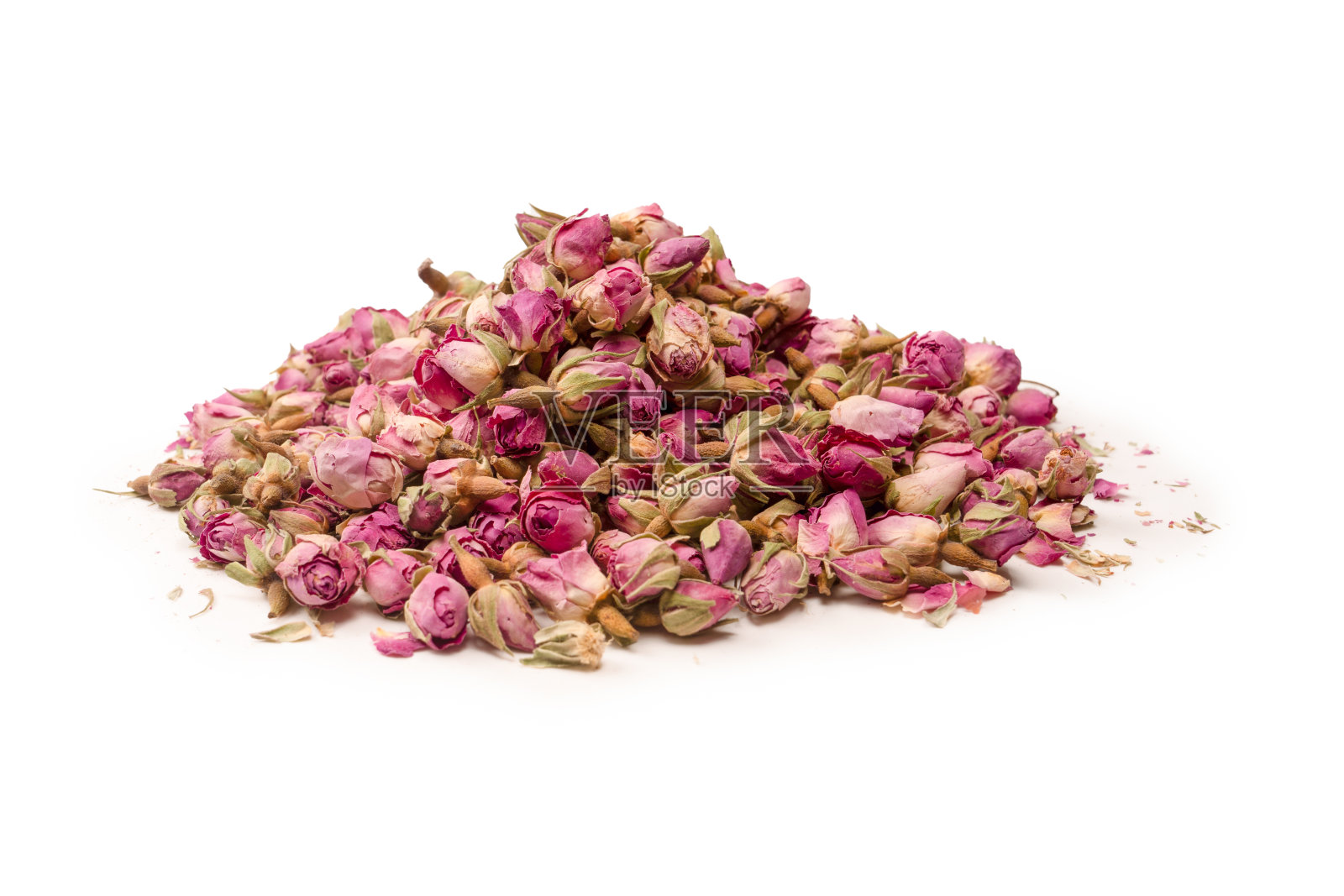 在白色背景上孤立的干茶蔷薇。照片摄影图片