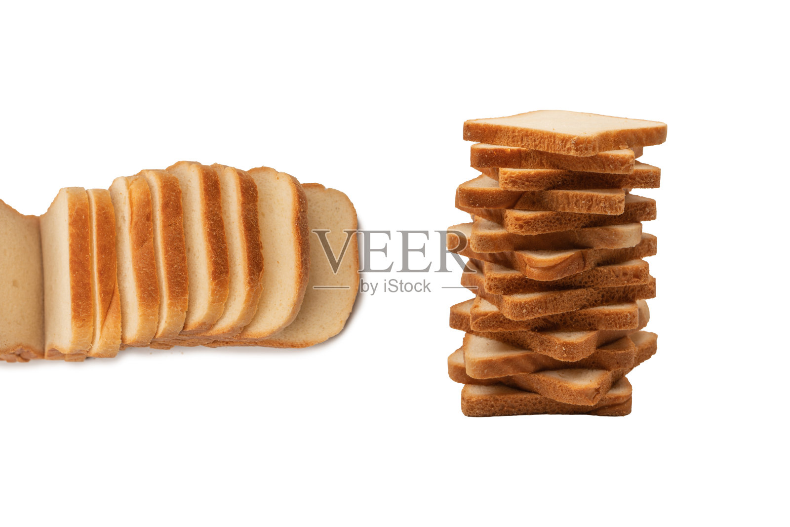 美味的面包片孤立在白色背景上，俯视图。照片摄影图片