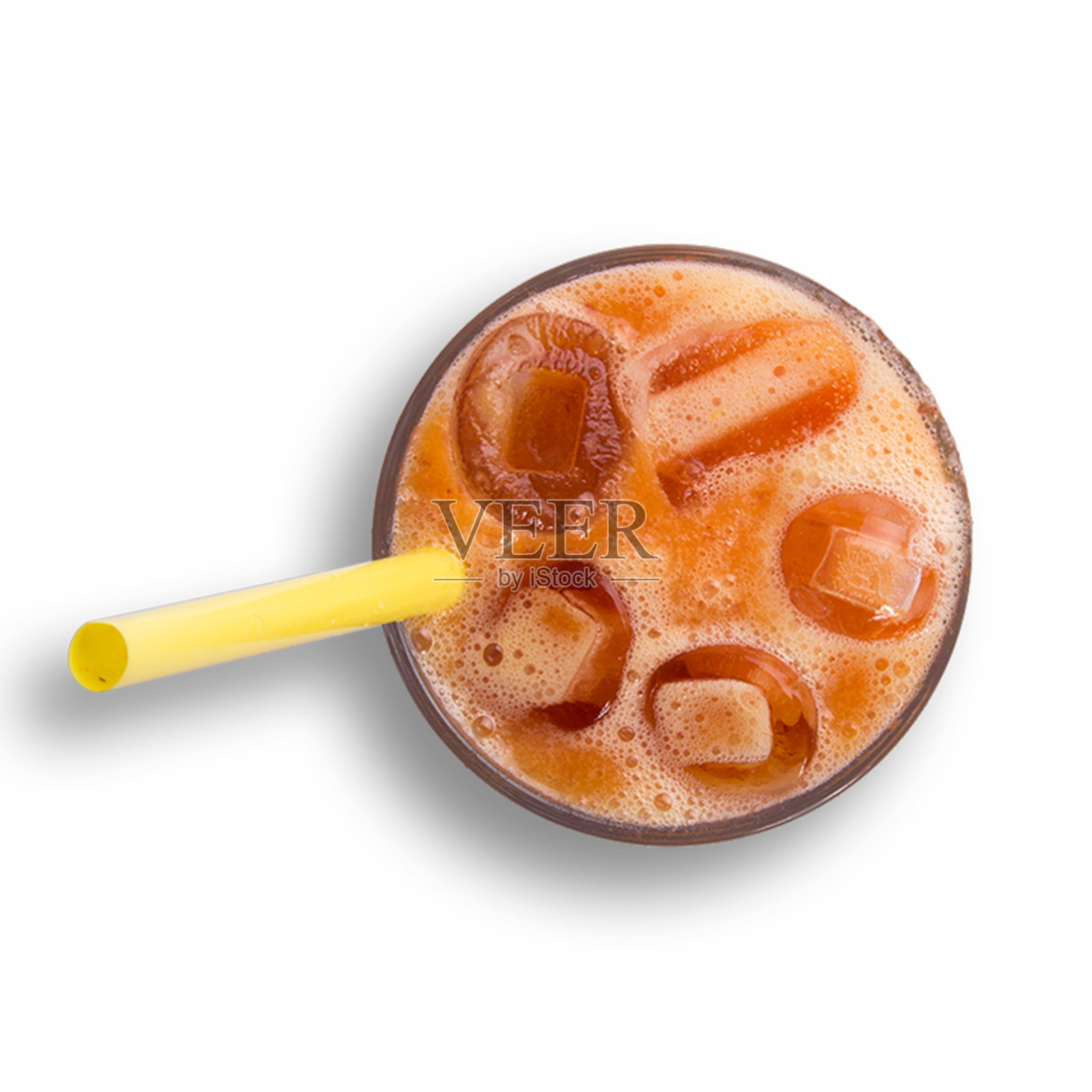 顶顶视图热带果汁与冰岩石饮料概念设计孤立的白色背景。照片摄影图片