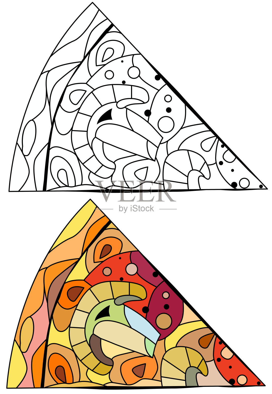 切片披萨，装饰矢量插图着色。颜色和轮廓套装插画图片素材