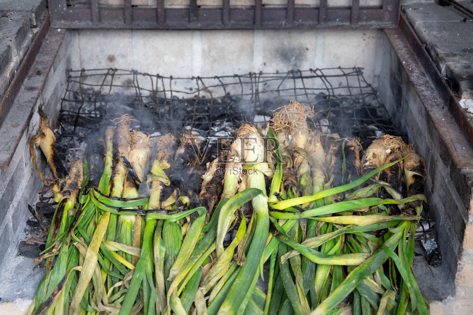 加泰罗尼亚的典型蔬菜，calots，是一种特殊的洋葱，通常与家人和朋友一起烧烤吃照片摄影图片
