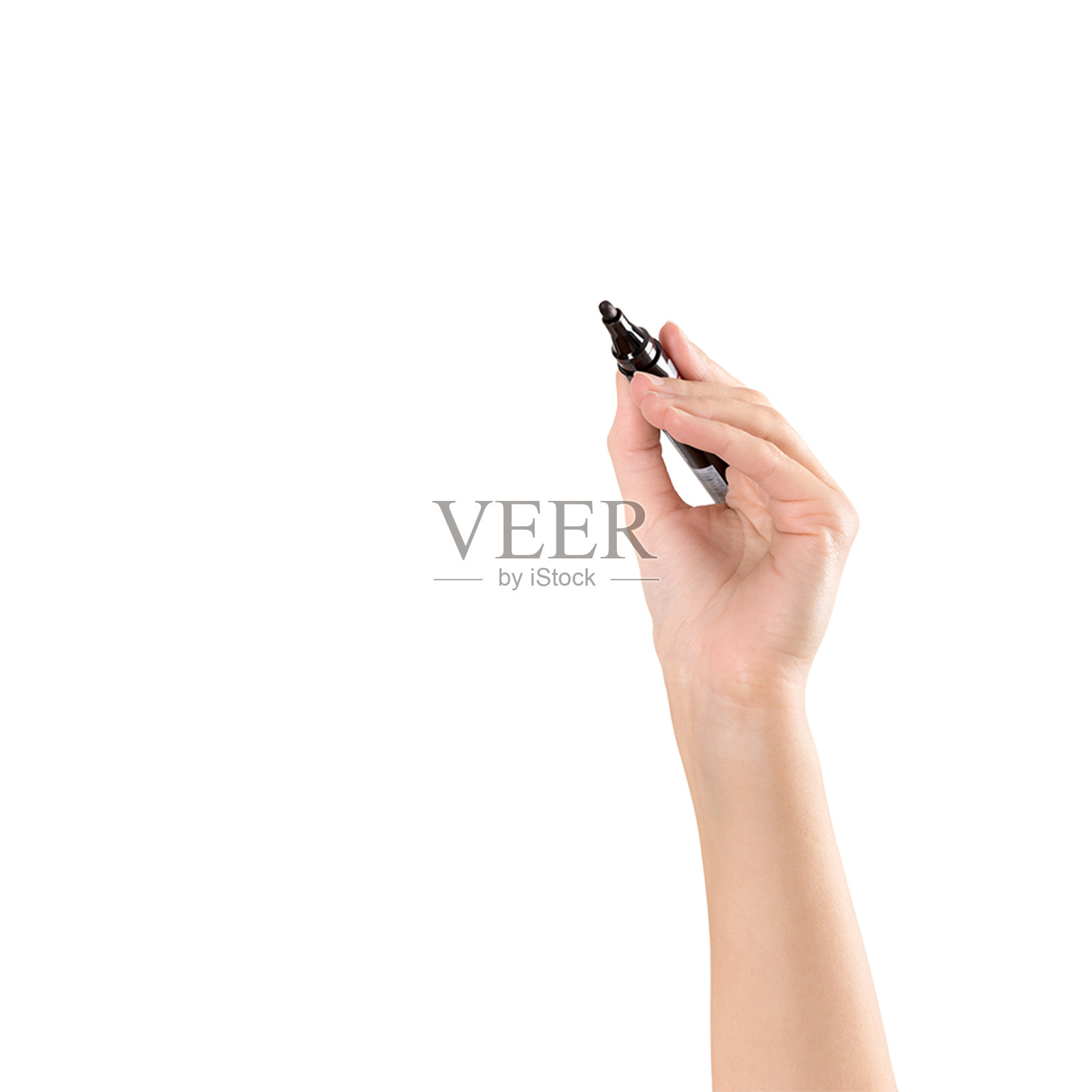 在白色背景上拿笔的男子的手特写符合教育理念。照片摄影图片