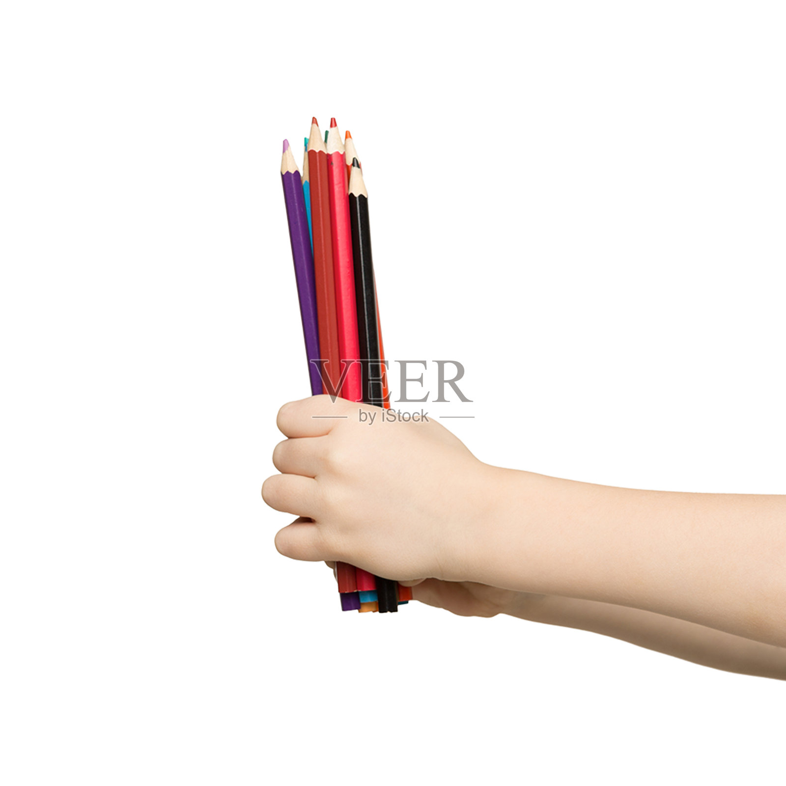 在白色背景上拿笔的男子的手特写符合教育理念。照片摄影图片