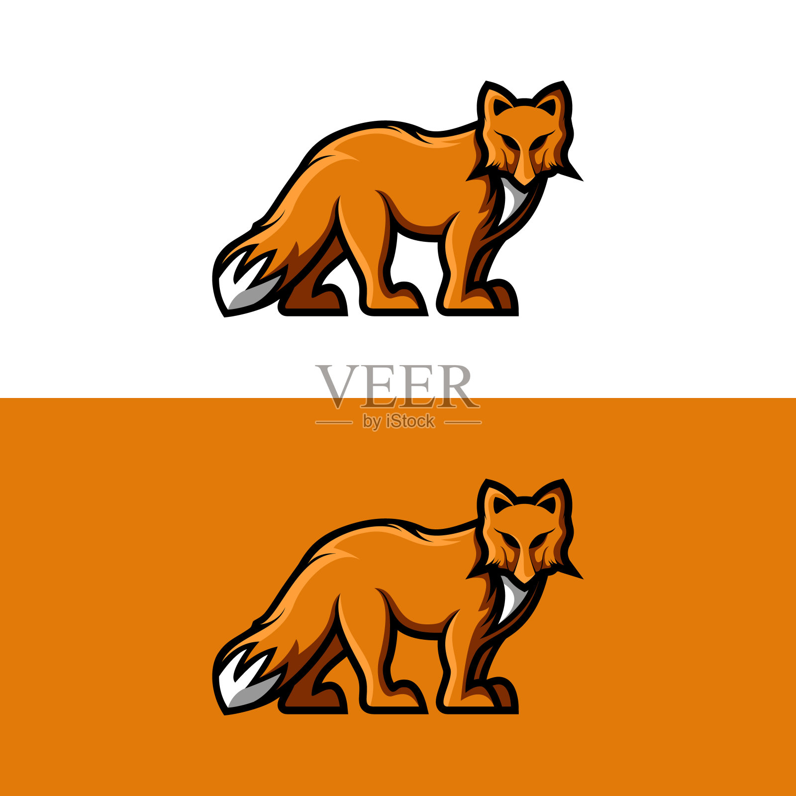 行走的狐狸插图，概述了卡通风格的标志设计插画图片素材