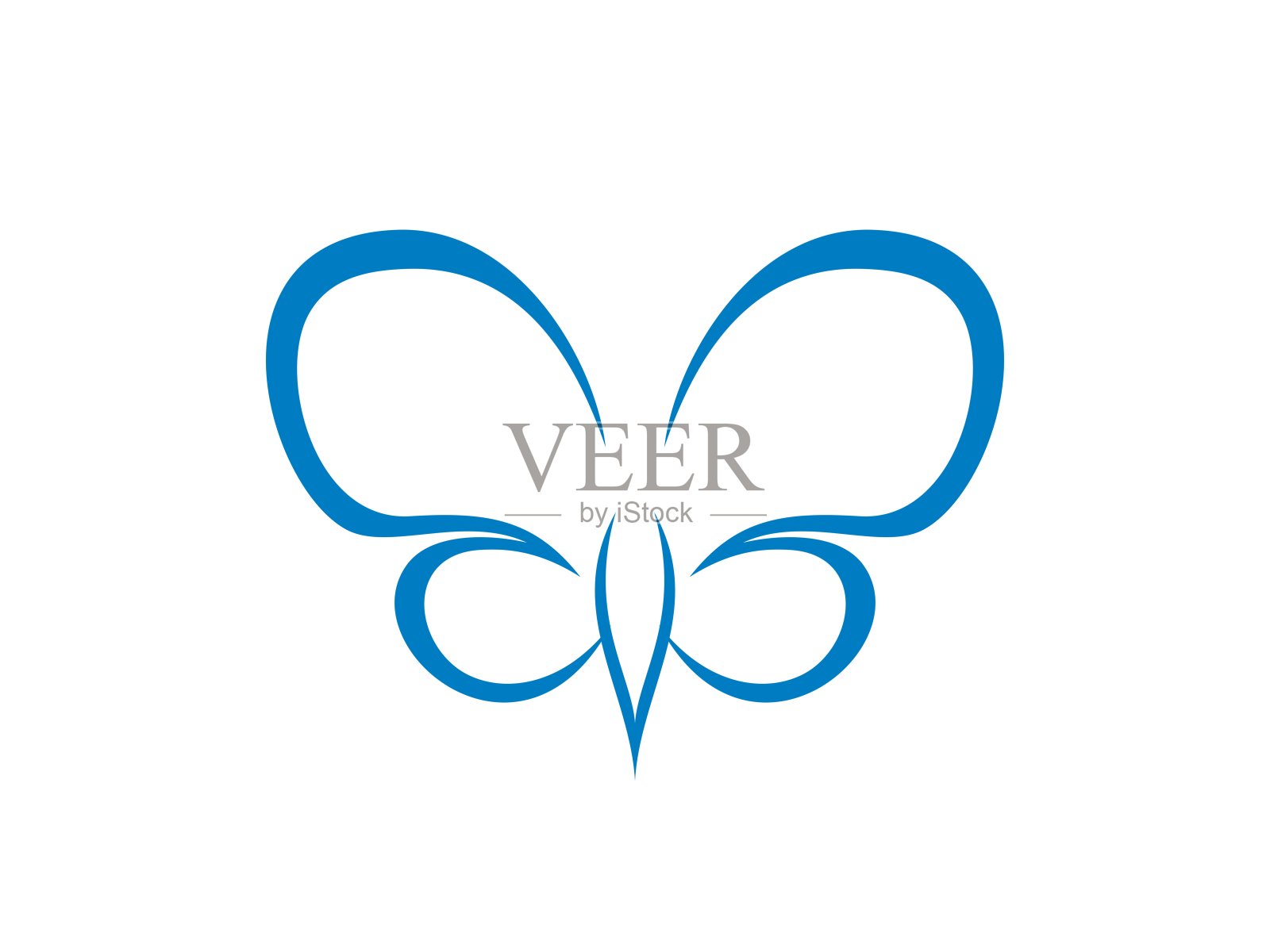 简单的线条艺术蓝色蝴蝶插画图片素材