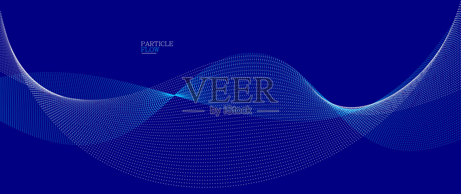 运动中的蓝点暗向量抽象背景，粒子阵列波浪流，运动中的点曲线线，科技插图。插画图片素材
