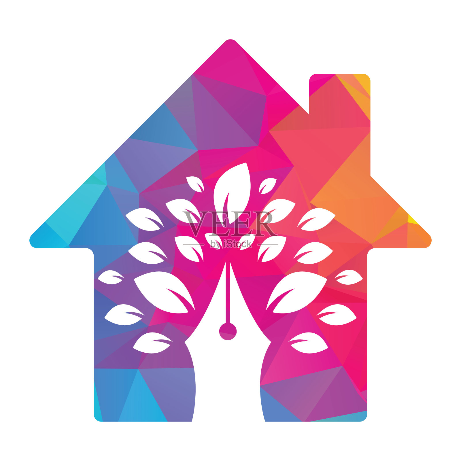 笔树家居造型概念标志设计模板。插画图片素材