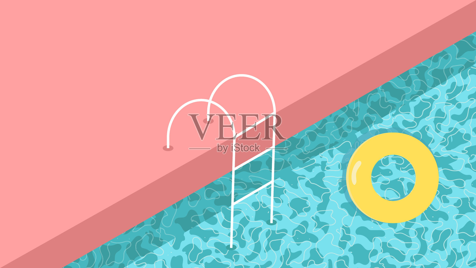 带楼梯的复古风格游泳池。插画图片素材