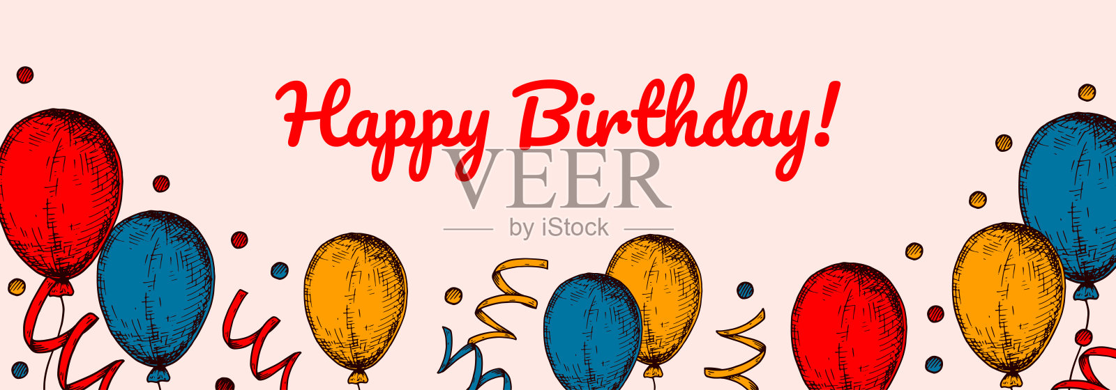 生日贺卡快乐。手绘设计。节日的背景。周年纪念派对请柬。矢量图插画图片素材