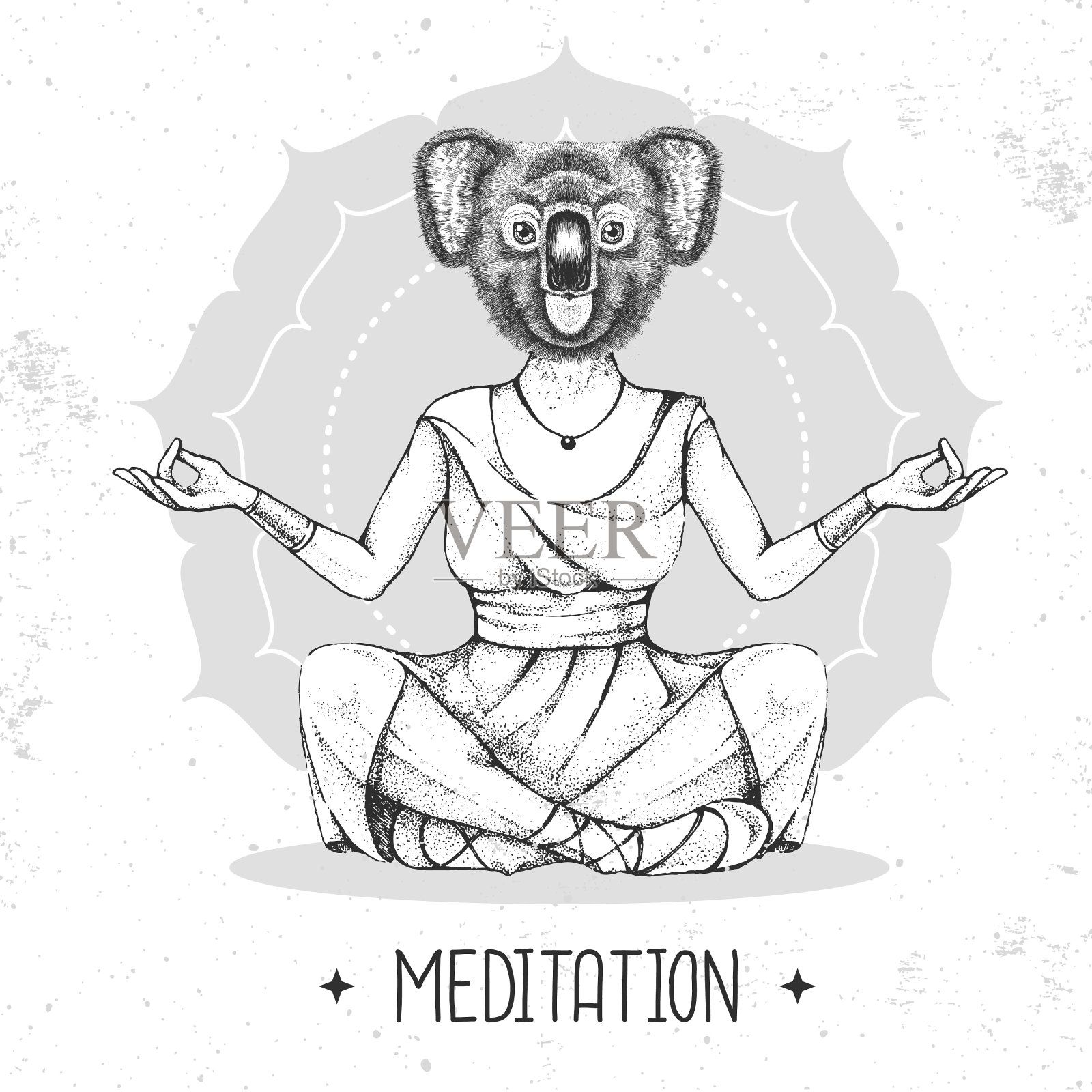手绘时髦动物考拉在曼陀罗背景上莲花位冥想。矢量图插画图片素材